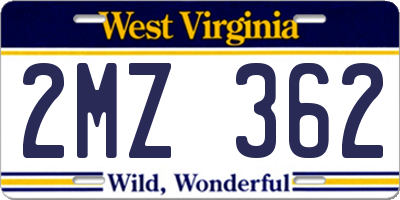 WV license plate 2MZ362