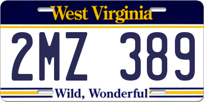 WV license plate 2MZ389