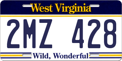 WV license plate 2MZ428