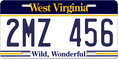 WV license plate 2MZ456