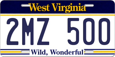 WV license plate 2MZ500