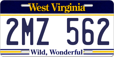 WV license plate 2MZ562