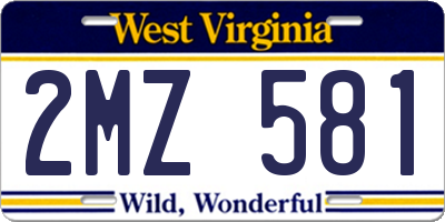 WV license plate 2MZ581
