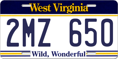 WV license plate 2MZ650
