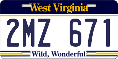 WV license plate 2MZ671