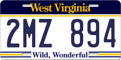 WV license plate 2MZ894
