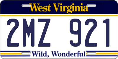 WV license plate 2MZ921