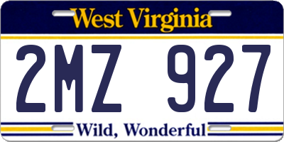 WV license plate 2MZ927