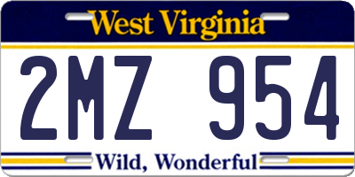 WV license plate 2MZ954