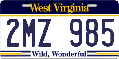 WV license plate 2MZ985