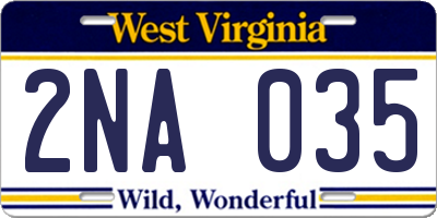 WV license plate 2NA035