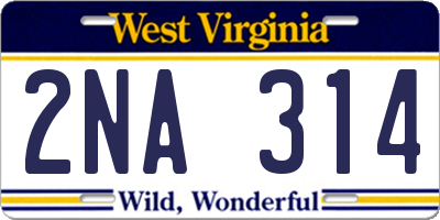 WV license plate 2NA314