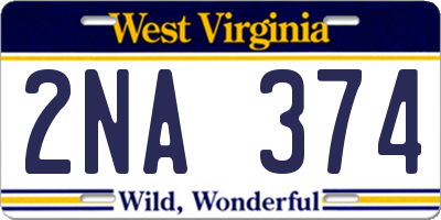 WV license plate 2NA374