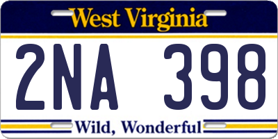 WV license plate 2NA398