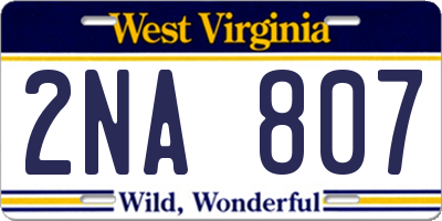 WV license plate 2NA807