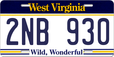 WV license plate 2NB930