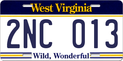 WV license plate 2NC013