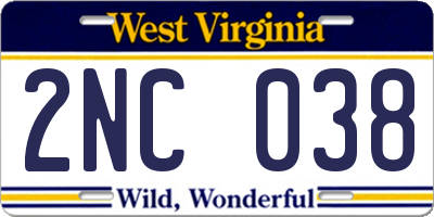 WV license plate 2NC038