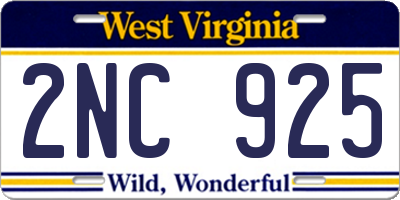 WV license plate 2NC925