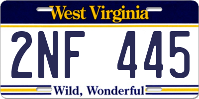 WV license plate 2NF445