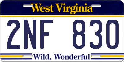 WV license plate 2NF830