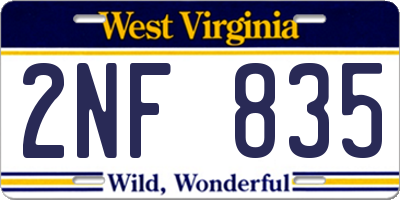 WV license plate 2NF835