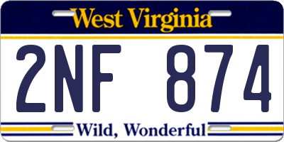 WV license plate 2NF874