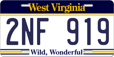 WV license plate 2NF919