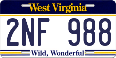 WV license plate 2NF988