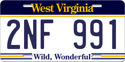 WV license plate 2NF991