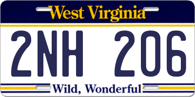 WV license plate 2NH206