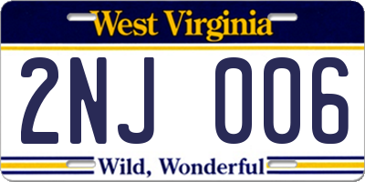 WV license plate 2NJ006