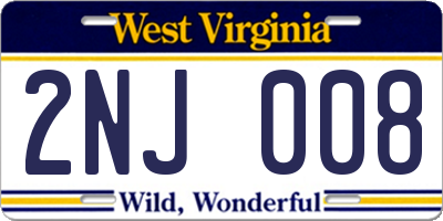 WV license plate 2NJ008