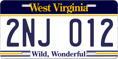 WV license plate 2NJ012