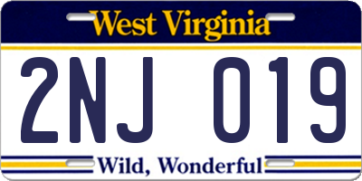 WV license plate 2NJ019