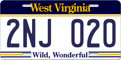 WV license plate 2NJ020
