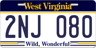 WV license plate 2NJ080