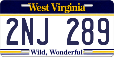 WV license plate 2NJ289