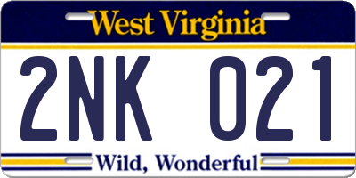 WV license plate 2NK021