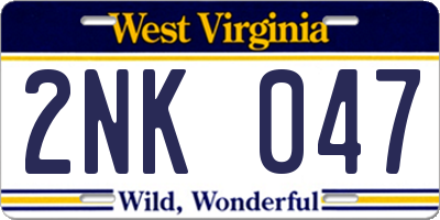 WV license plate 2NK047