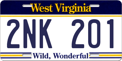 WV license plate 2NK201