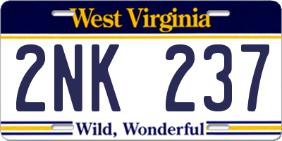 WV license plate 2NK237