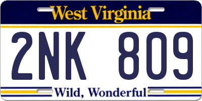 WV license plate 2NK809