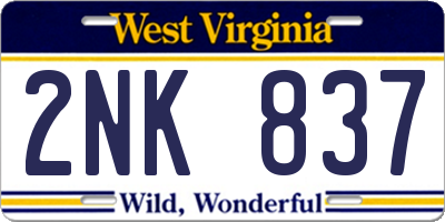 WV license plate 2NK837