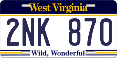 WV license plate 2NK870