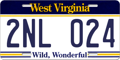 WV license plate 2NL024
