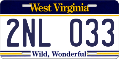 WV license plate 2NL033