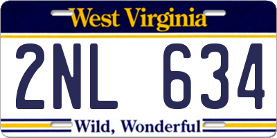 WV license plate 2NL634
