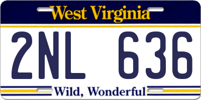 WV license plate 2NL636