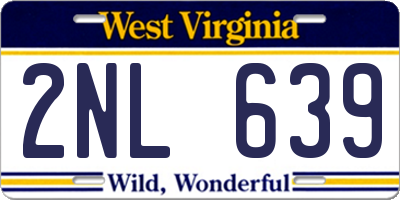 WV license plate 2NL639